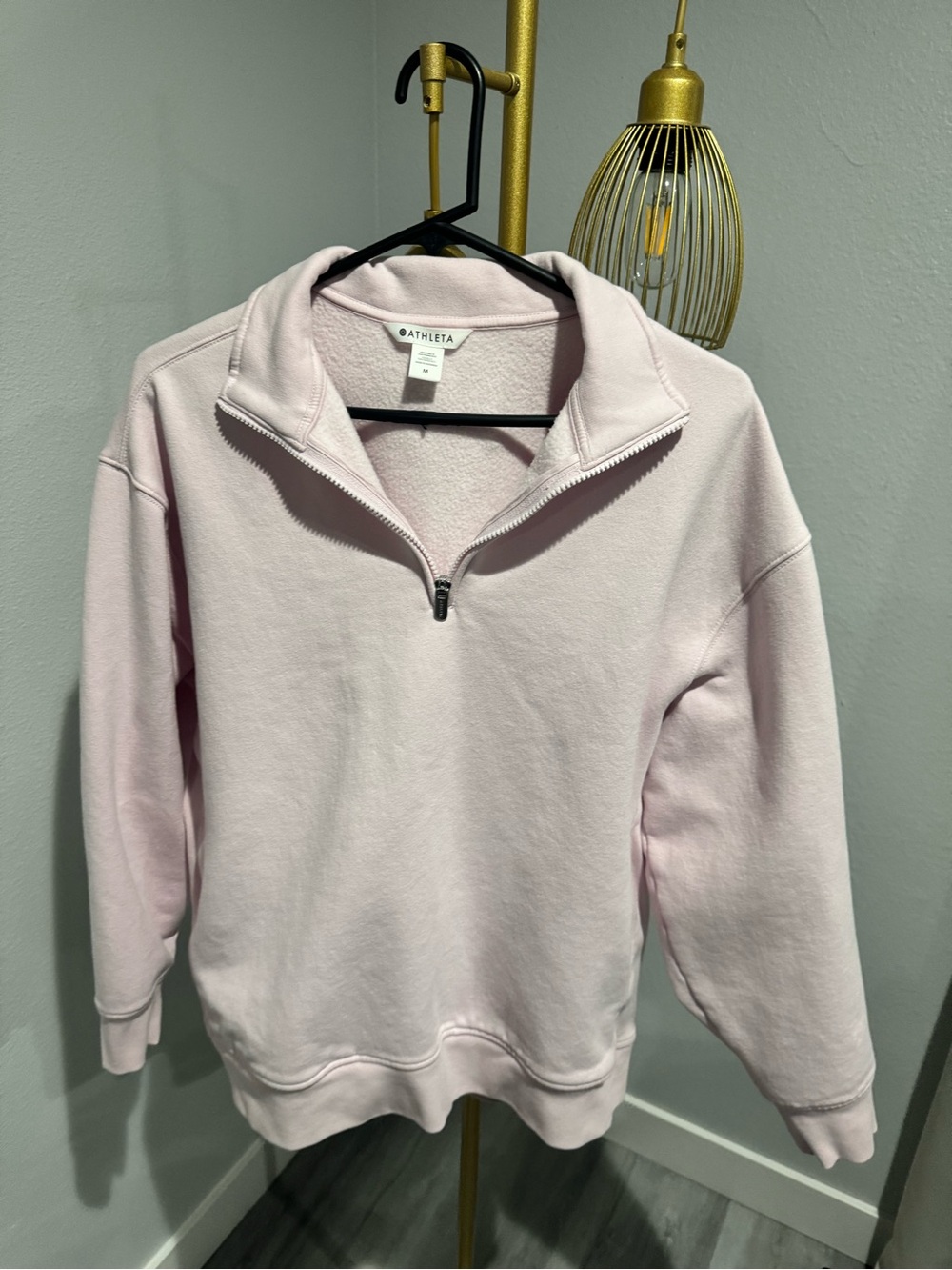 Athleta Pale Pink Quarter-Zip Forever Fleece Sweatshirt